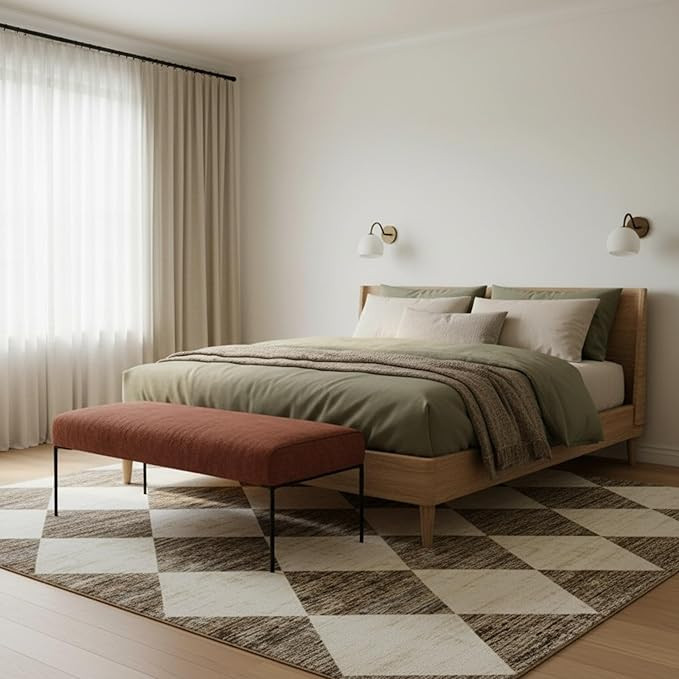 Nuloom Fringed Performance Meline Beige/Blue/Ivory, 3'3" x 5', Checkered, Soft and Cozy, High Tra... | Amazon (US)