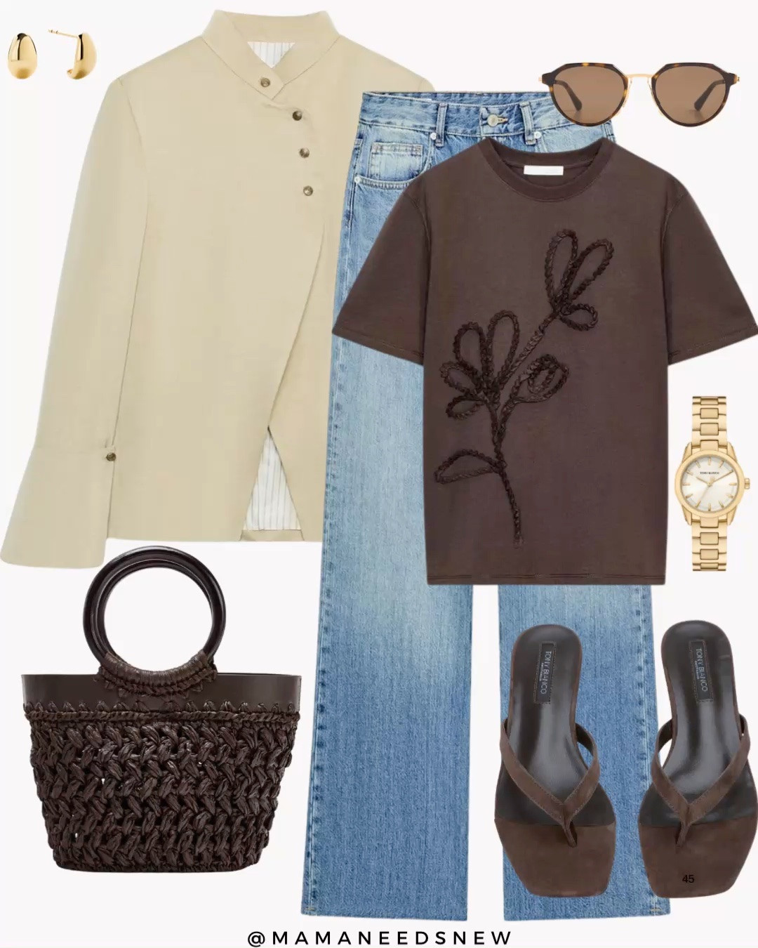 A spring outfit with high collar blazer, jeans, tshirt, kitten heels, woven bag 🤍🤎

#LTKSeasonal #LTKootd #LTKSaleAlert