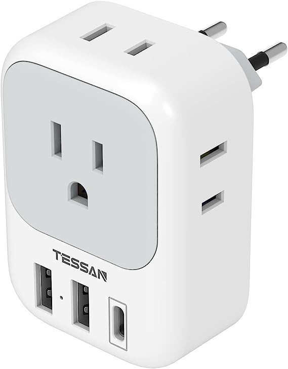 European Travel Plug Adapter, TESSAN International Plug Adapter with 4 AC Outlets 3 USB Ports (1 ... | Amazon (US)