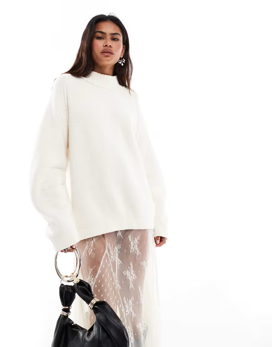 Free People high neck oversized soft sweater in coconut milk-White | ASOS (Global)