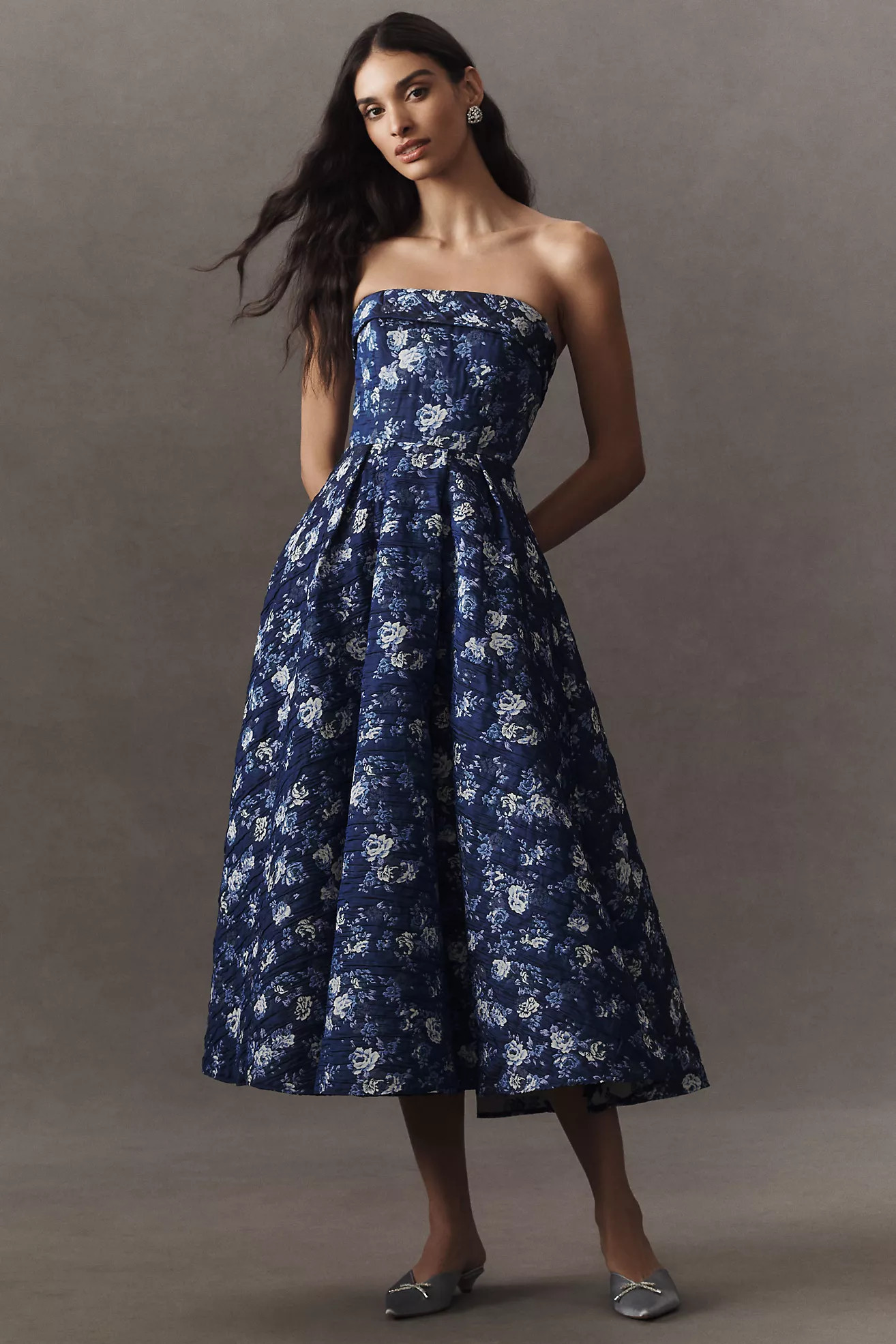 Mac Duggal Strapless Floral Brocade Fit & Flare Midi Dress | Anthropologie (US)