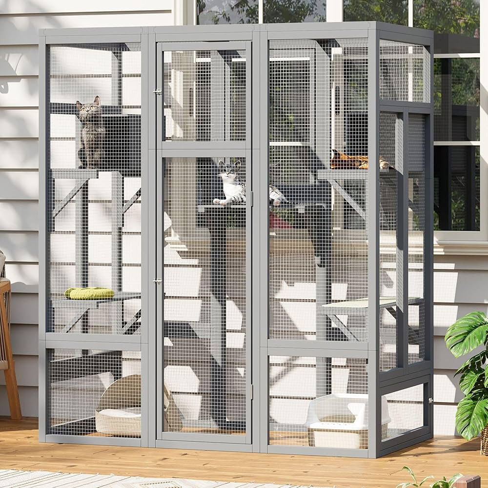 70.2 Inch Catio Outdoor Cat Enclosure, Large Cat House for Outdoor Cats with Enhanced Security St... | Amazon (US)