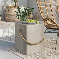 SUNBURY Outdoor Side Table, Concrete Side Table for Patio,18" H Small Outdoor End Table w Hemp Ro... | Amazon (US)