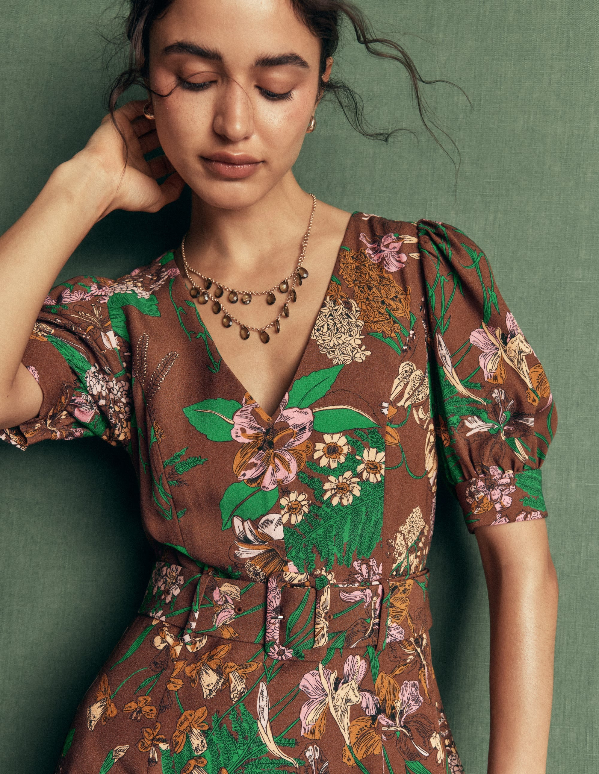 V Neck Layered Dress-Woodland, Whimsical Flora | Boden (US)