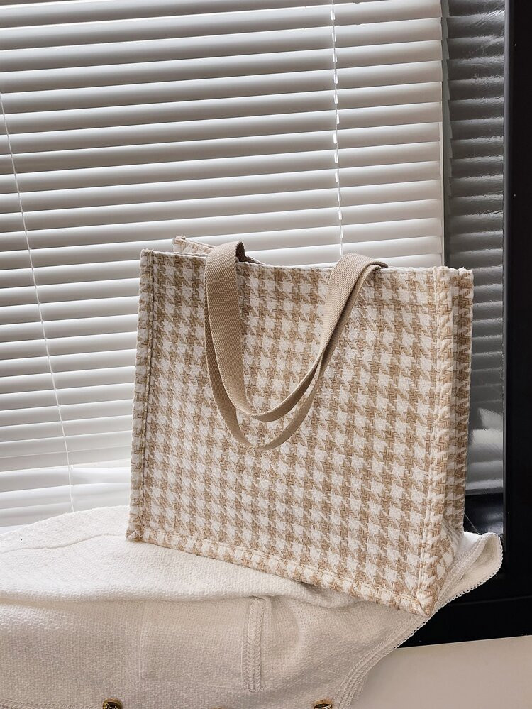 New
     
      Houndstooth Pattern Shoulder Tote Bag | SHEIN