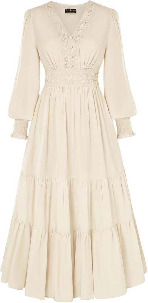 SCARLET DARKNESS Women Medieval Dress Renaissance A Line Long Sleeve V Neck Vintage Maxi Dresses | Amazon (UK)
