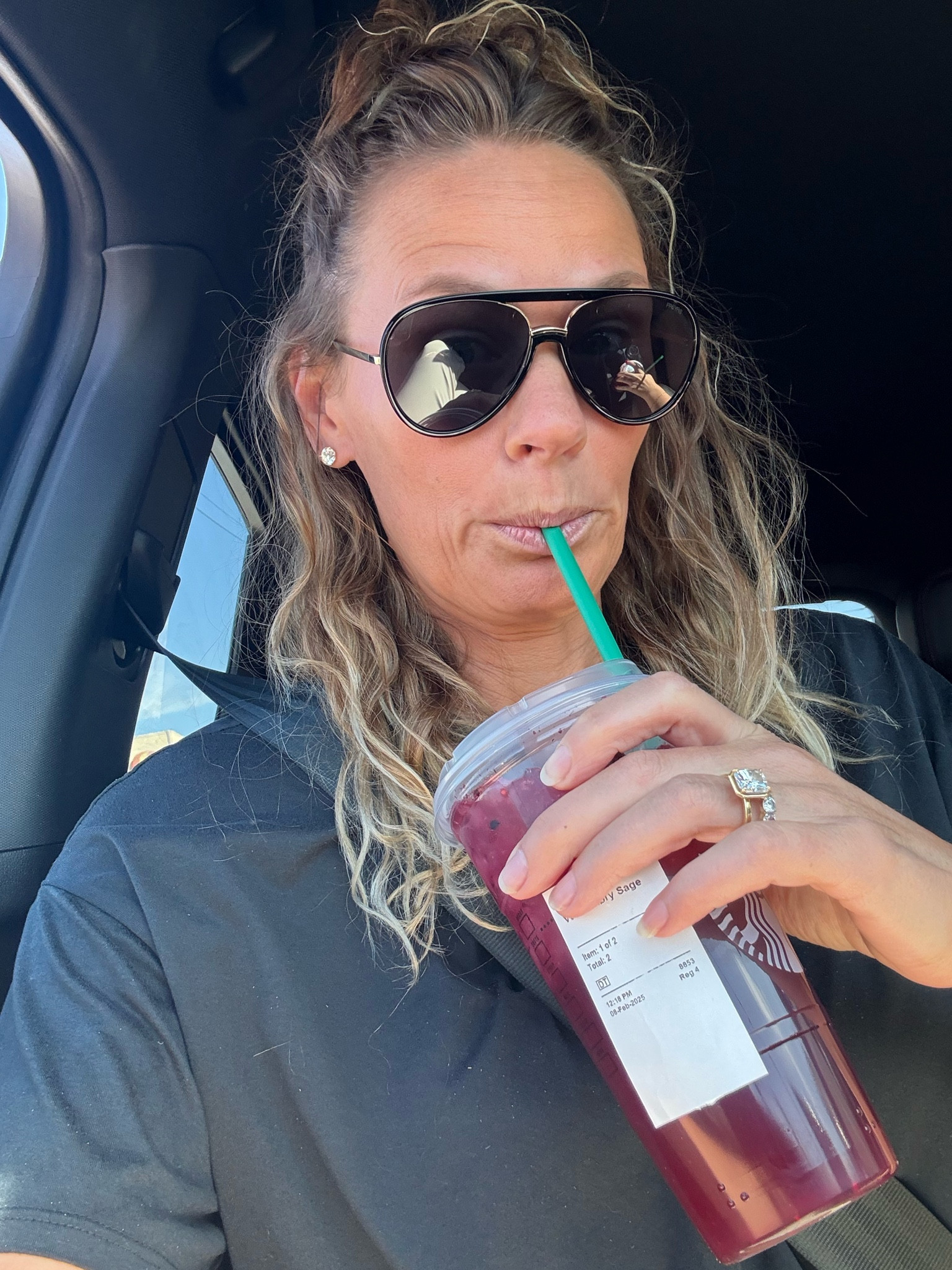 The blackberry sage refresher @starbucks was a little tart this morning! 🫦 Find my easy gear for gallivanting around the lovely Lake Havasu area! 🤩☀️🫶🏼

#vuori #freyrs #aviatorsunglasses 

#LTKStyleTip #LTKOver40 #LTKMostLoved