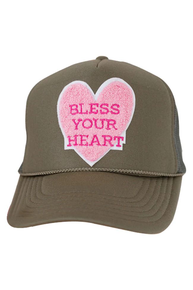 Bless Your Heart Patch Olive Trucker Hat | Pink Lily