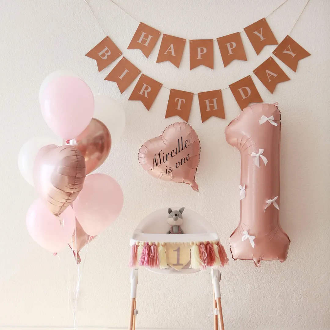 Balloons With Bows, Pink Bow Party Decor, First Birthday Decor, 1st, Number Balloon With Bow, Fir... | Etsy (US)