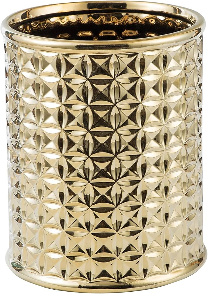 Round Golden Trash Can, Small Wastebasket, Garbage Receptacle Bin for Bathrooms, Powder Rooms, Ki... | Amazon (US)