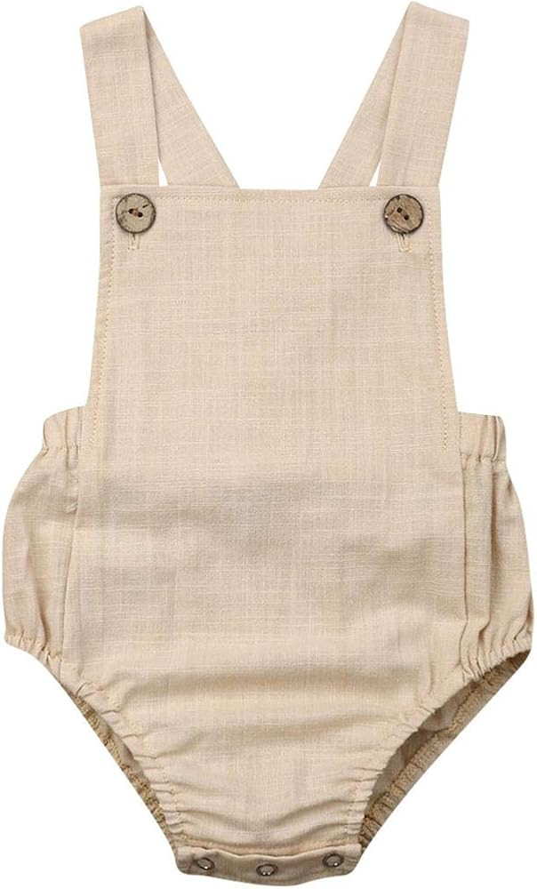 Newborn Baby Summer Romper Unisex Solid Color Button Jumpsuit Sleeveless Backless Overalls Outfit... | Amazon (US)