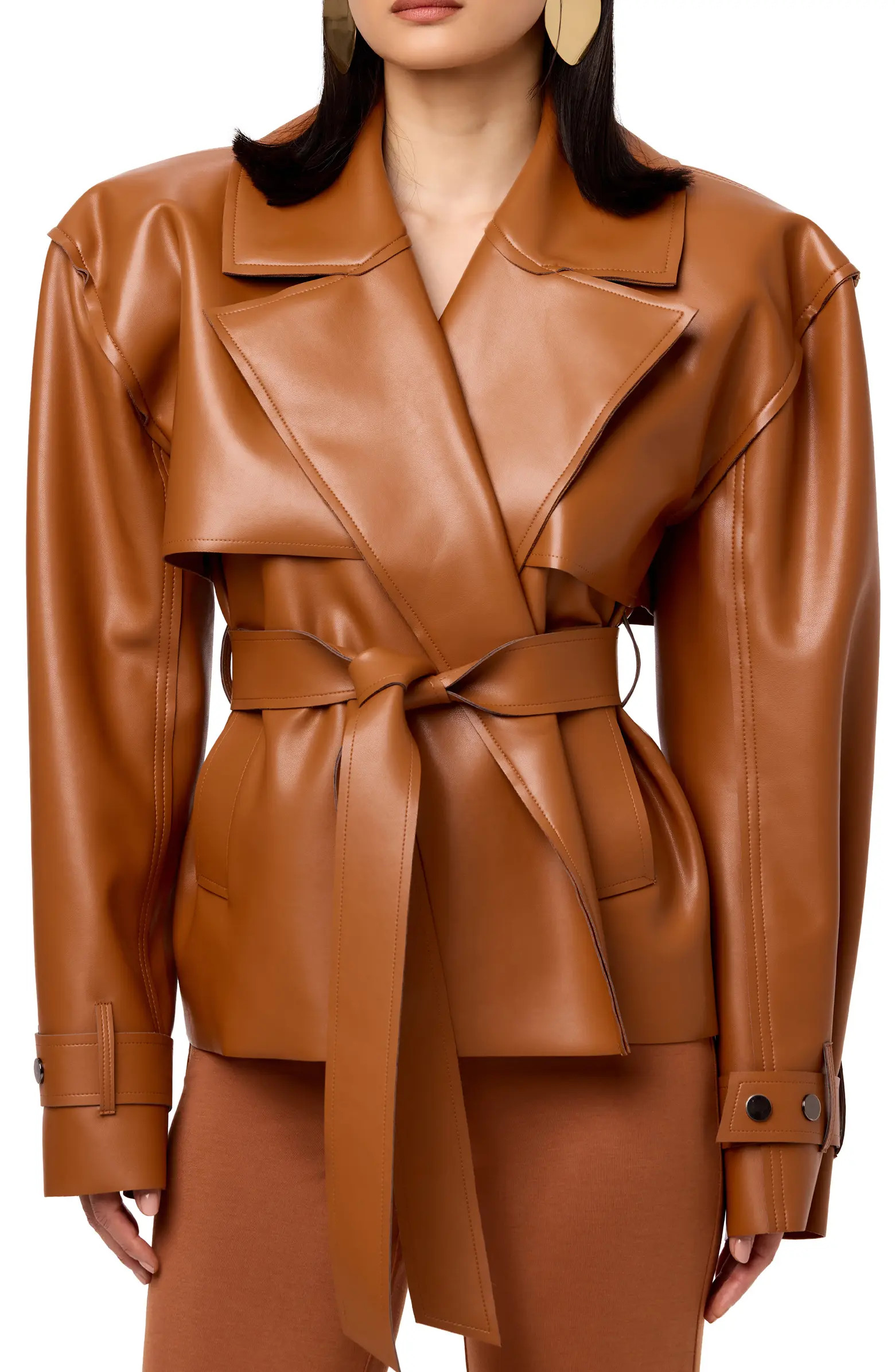 Naked Wardrobe Faux Leather Crop Trench Coat | Nordstrom | Nordstrom