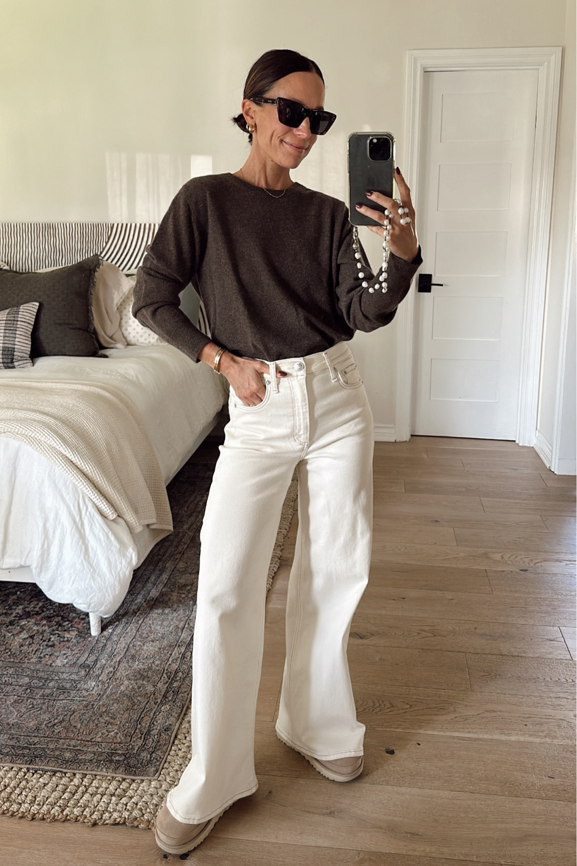 Today’s casual fall outfit 
Jeans are 25% off (so soft and great stretch… full length fit on me, cropped on taller gals) wearing a 24 
Cashmere sweater is the perfect lightweight pullover- went up two sizes for a looser and longer fit (medium) 

#LTKOver40
