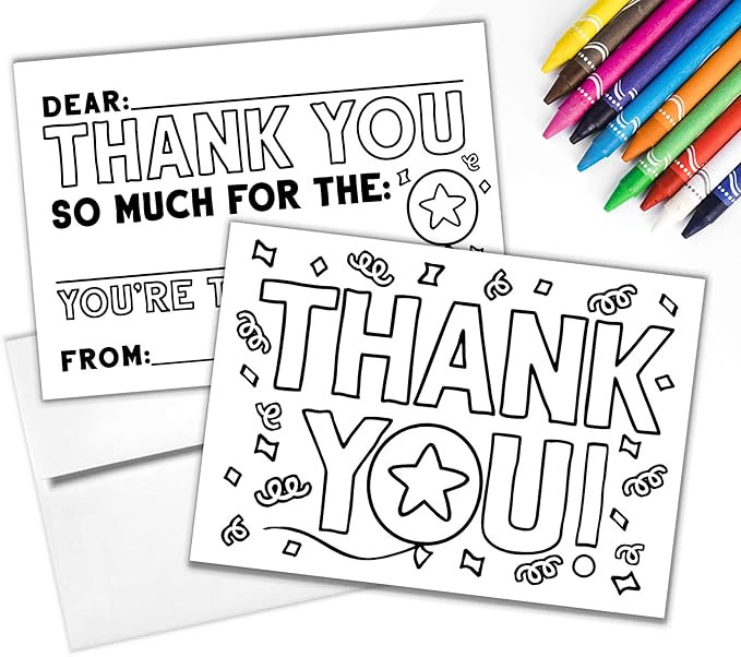 Tiny Expressions - Kid's Coloring Thank You Cards with Envelopes Set (Pack of 10) | Premium Fill ... | Amazon (US)