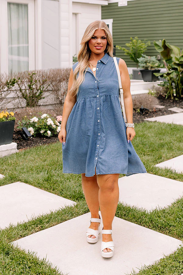 Ocean Retreat Chambray Mini Dress Curves | Impressions Online Boutique