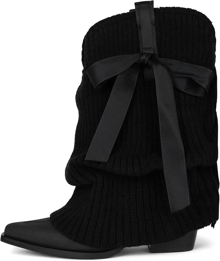 Knitted Cowboy Boots for Women Fold Over Short Cowgirl Boot Slouch Western Mid Calf Booties Pull ... | Amazon (US)