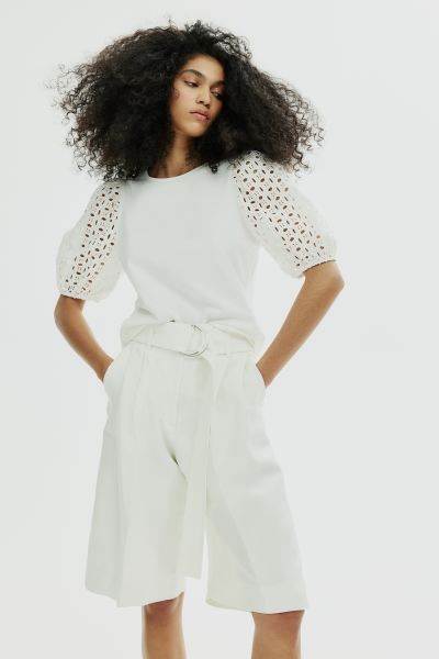 Puff-sleeved Top - White - Ladies | H&M US | H&M (US + CA)