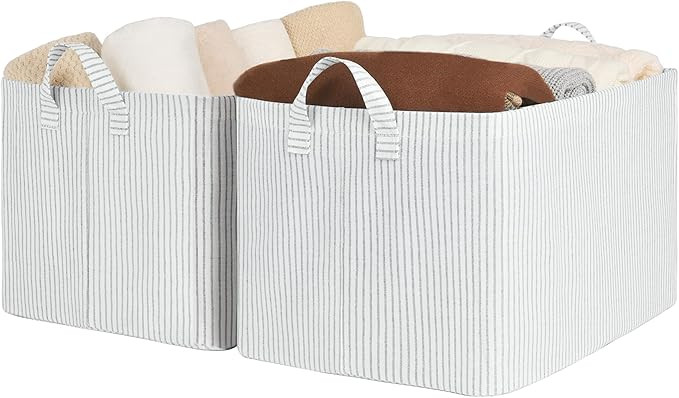 StorageWorks Storage Bins, Fabric Storage Bins for Shelves, Extra Large Storage Baskets with Meta... | Amazon (US)