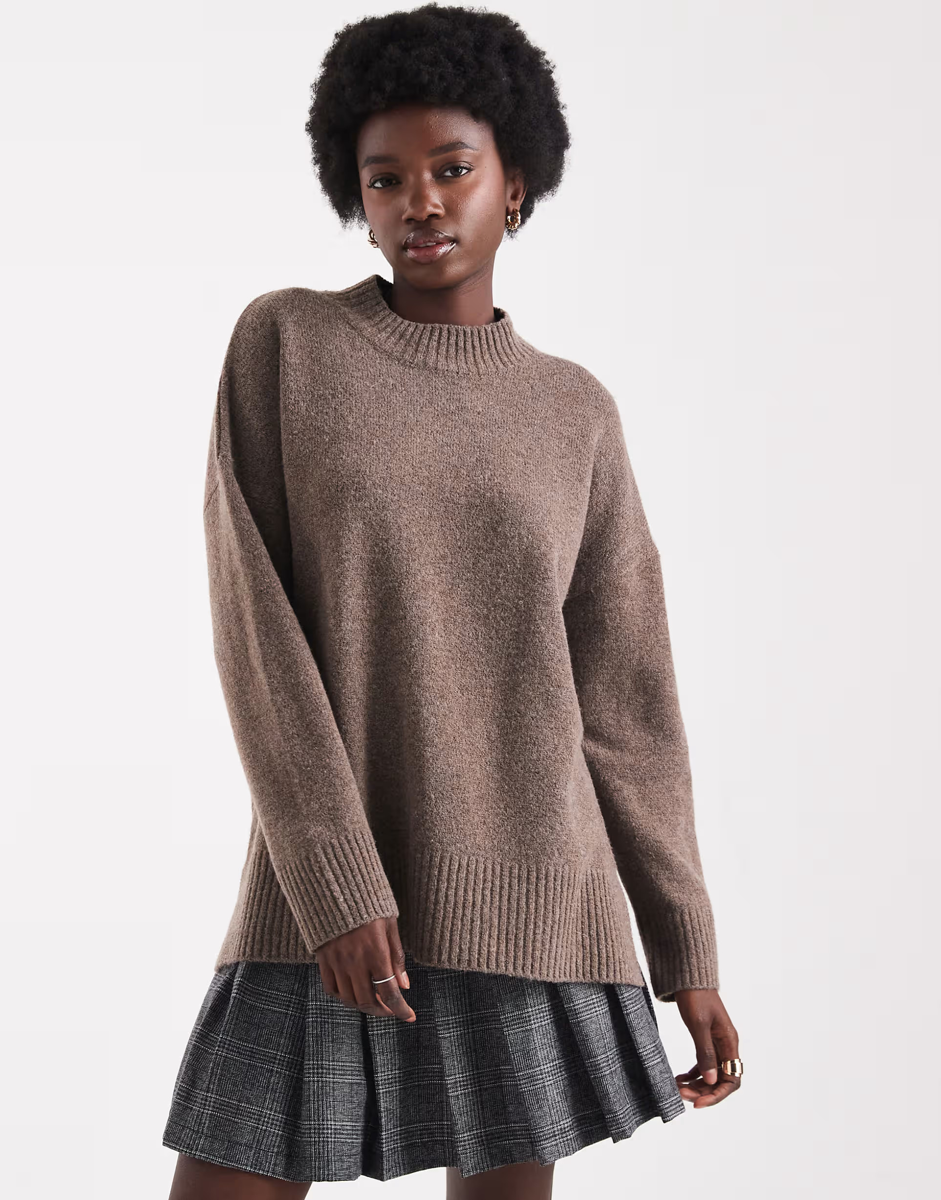 ONLY high neck oversized jumper in brown | ASOS (Global)