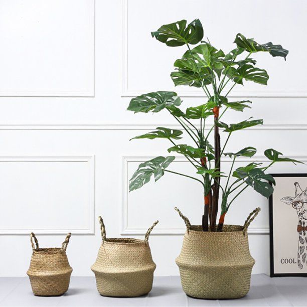 Foldable Wickerwork Storage Basket Hanging Decorative Baskets Garden Flower Pot Rattan Planter Se... | Walmart (US)