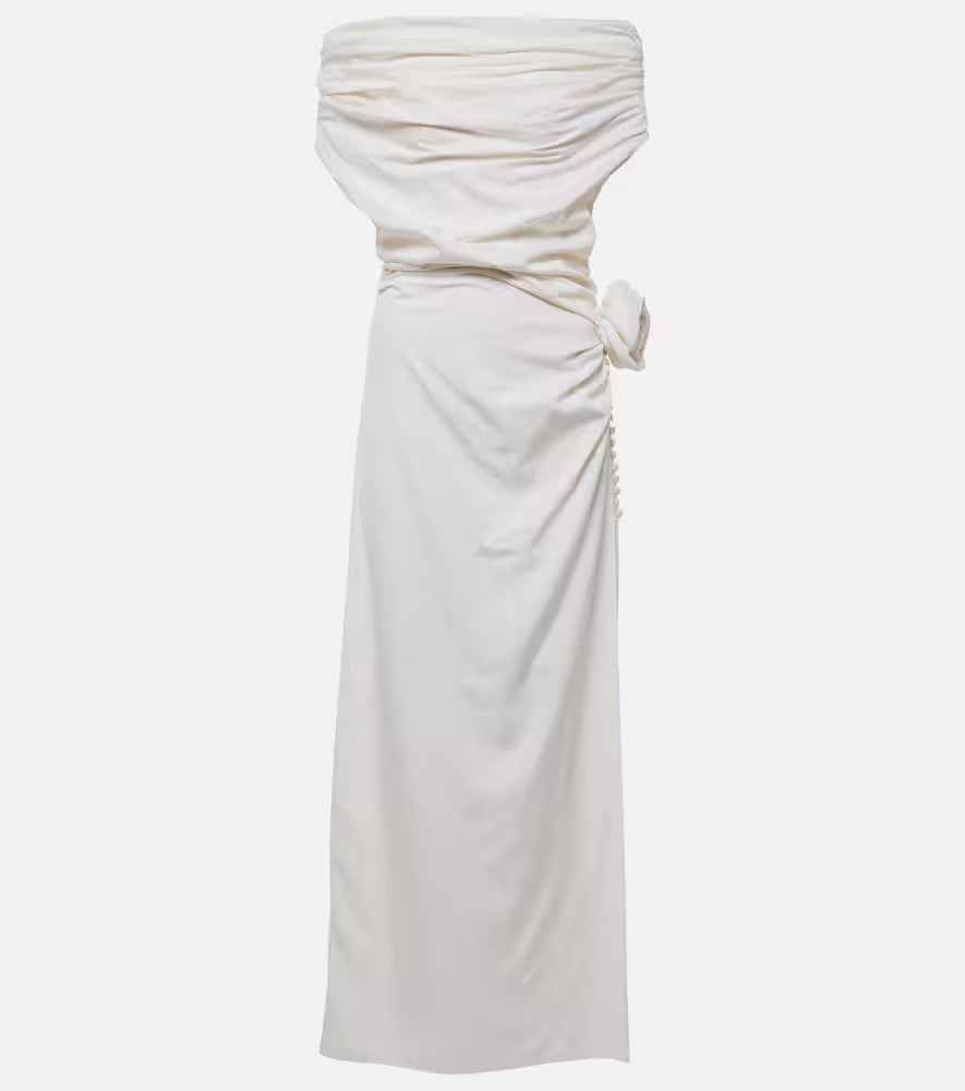Magda Butrym Floral-appliquÃ© off-shoulder silk midi dress | Mytheresa (US/CA)