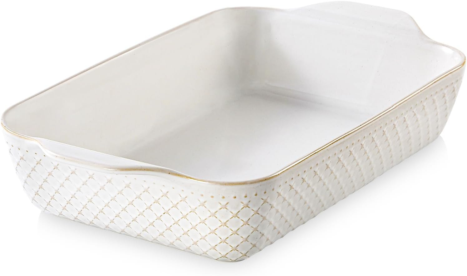 DOWAN 9x13 Deep Lasagna Baking Dish, Ceramic Casserole Dish for Oven, 4 Quarts Embossed Baking Pan with Handles, Oven Safe Bakeware for Roasting, Desserts, Durable & Giftable, Arctic White | Amazon (US)