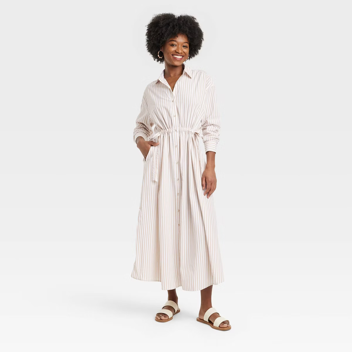 Women's Long Sleeve Cinch Waist Maxi Shirtdress - Universal Thread™ | Target