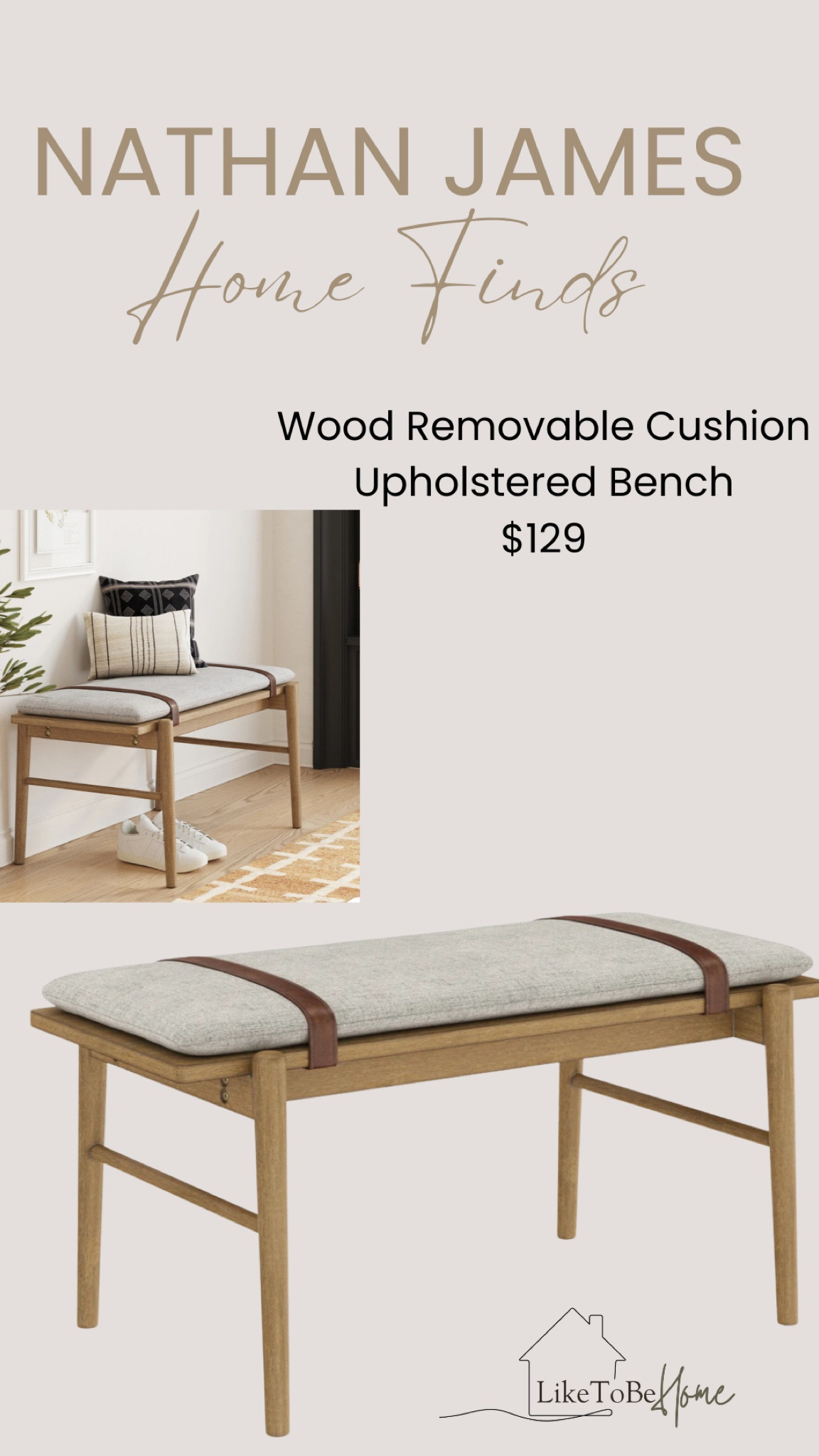 This Nathan James wood bench with a removable cushion is perfect for any space, from entryways to bedrooms. At just $129, it's a chic and affordable way to enhance your home decor. Don’t miss out on this beautiful addition!

- Nathan James bench
- upholstered bench
- wood bench with cushion
- versatile home seating
- entryway bench
- affordable home decor
- modern bench design
- seating furniture
- small space furniture
- stylish home finds

#LTKHome #LTKFallSale #LTKSaleAlert