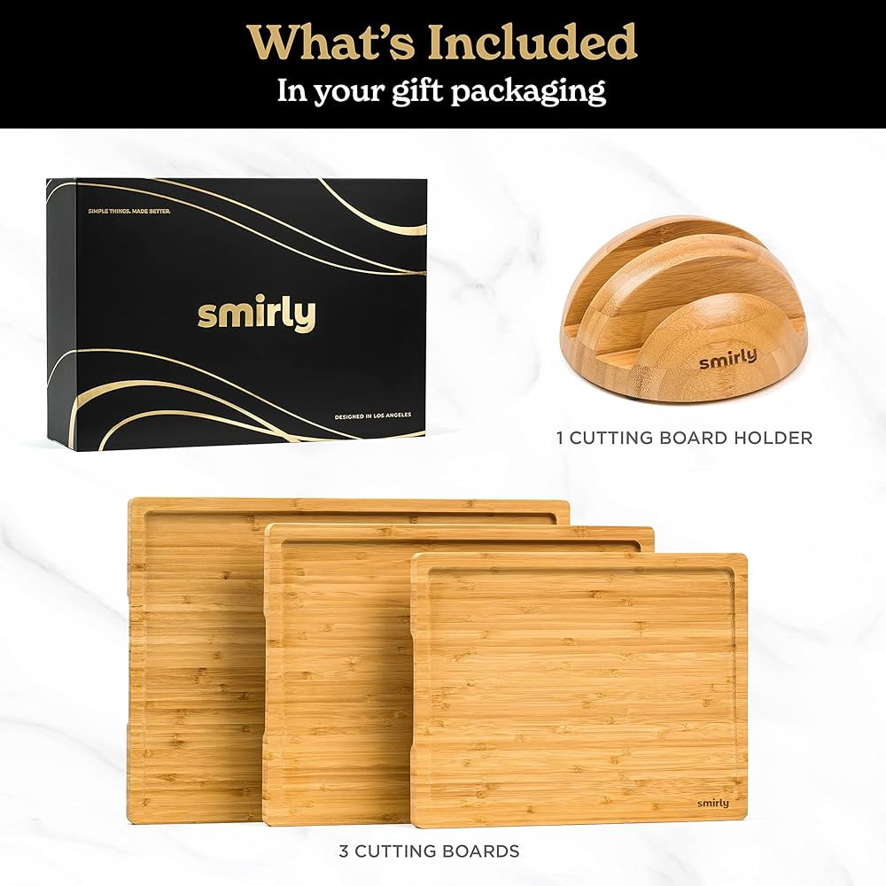 SMIRLY Bamboo Cutting Boards for Kitchen - Bamboo Cutting Board Set & Bamboo Cooking Utensils, Wo... | Amazon (US)