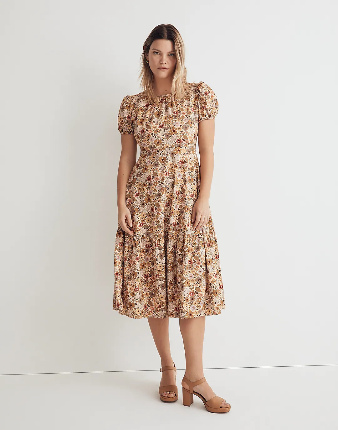 Puff-Sleeve Open-Back Midi Dress in Flora Field | Madewell