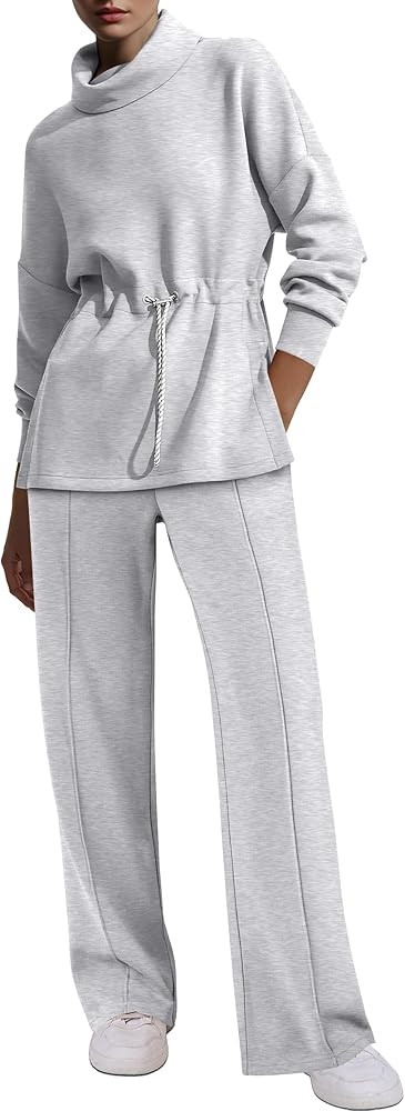 ANRABESS Womens 2 Piece Sweatsuits Turtleneck Sweatshirts Sweatpants Tracksuit Sets 2024 Fall Swe... | Amazon (US)