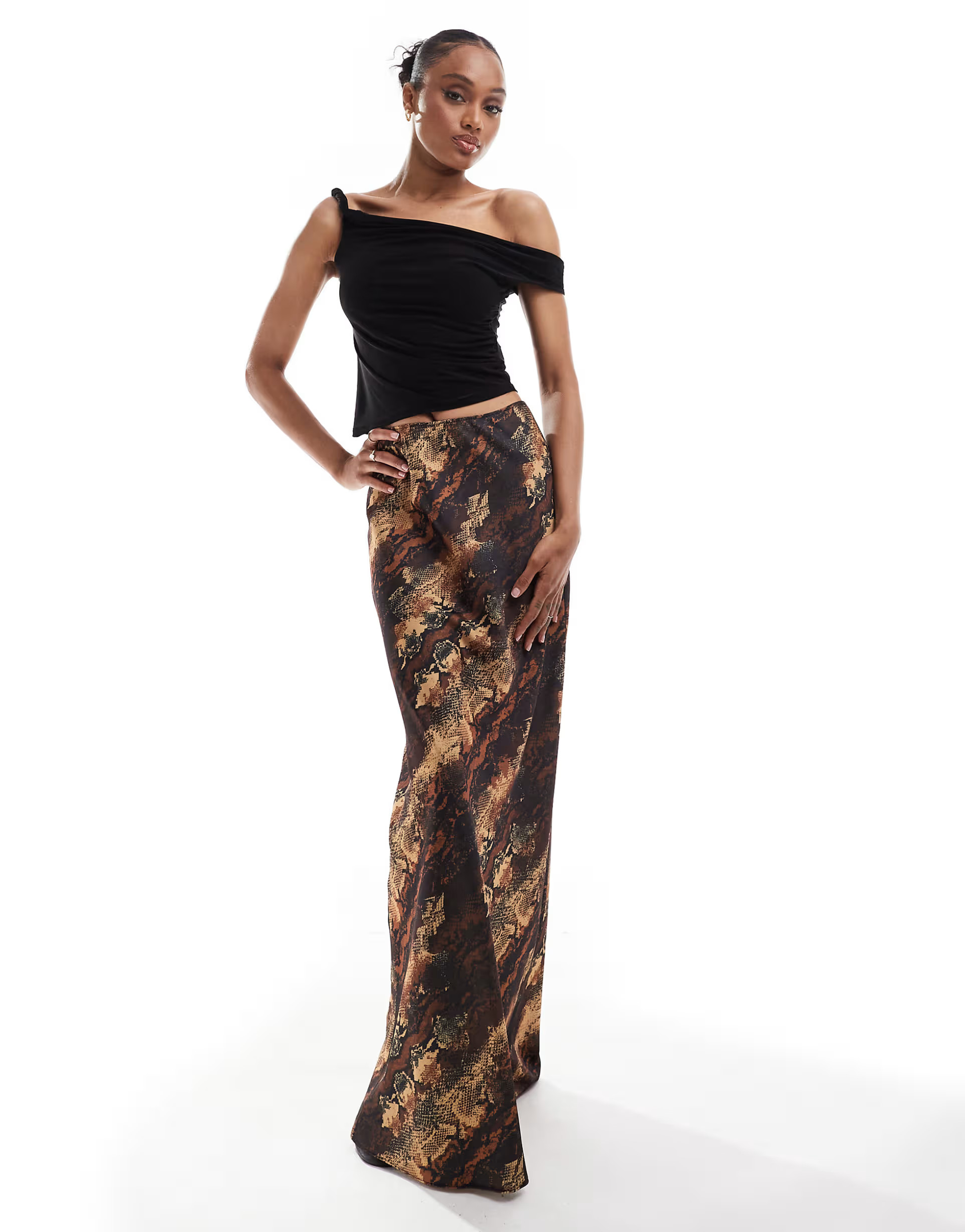 ASOS DESIGN Tall satin bias maxi skirt in snake print | ASOS (Global)