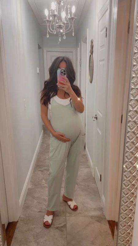 the most comfy maternity lounge fit. Overalls aren’t maternity but sized up and they fit great! Wearing a size medium 💚

#LTKbump #LTKfamily #LTKbaby