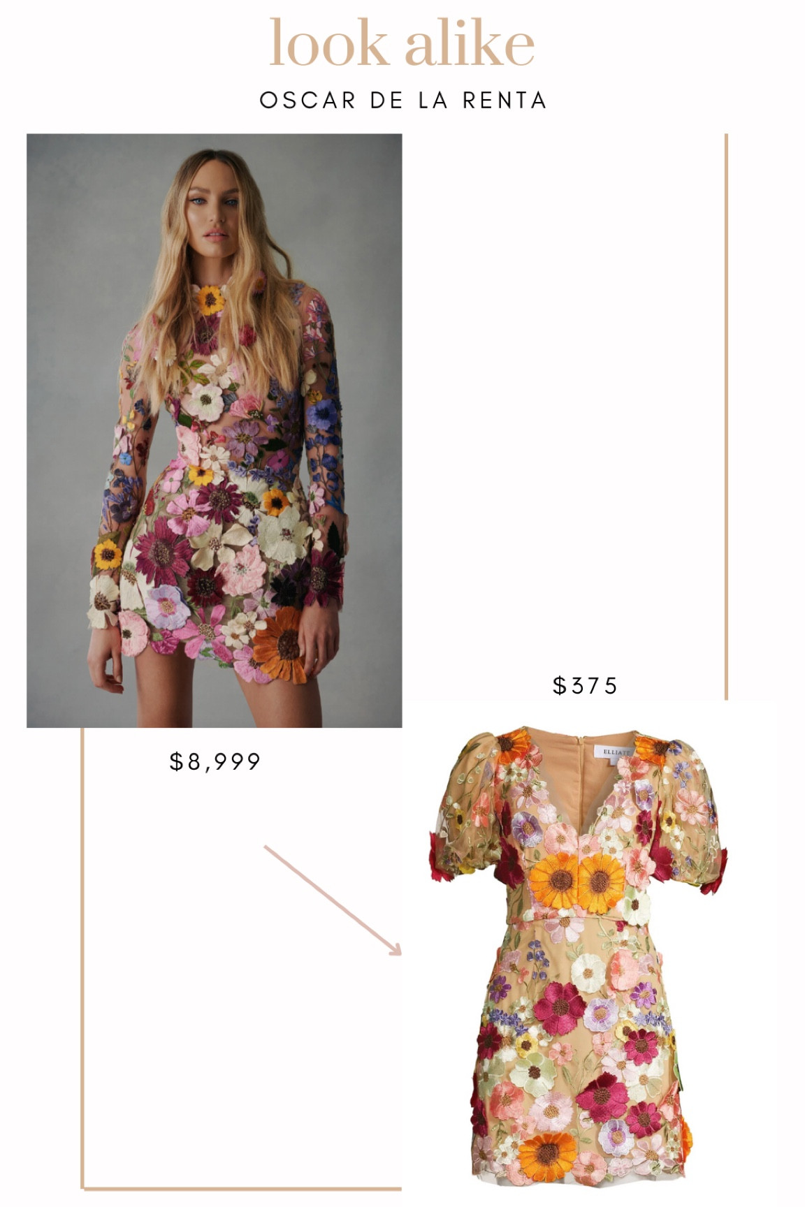 Oscar de la renta look alike 
Elliott
Saks 
Look for less 
Floral 
Appliqué 
Wedding guest look 

#LTKFind #LTKstyletip #LTKwedding