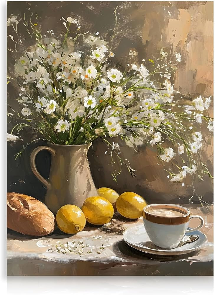 Vintage Floral Wall Art Poster, Lemon Kitchen Pictures Wall Decor Daisy Still Life Print for Bedr... | Amazon (UK)