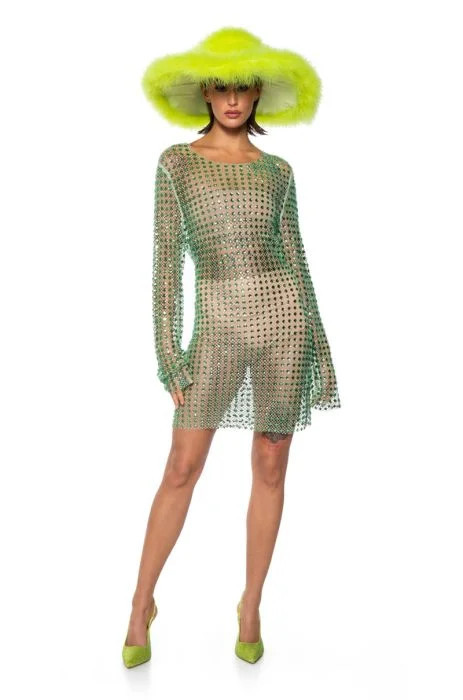 EMERALD CITY EMBELLISHED MINI DRESS in green | AKIRA