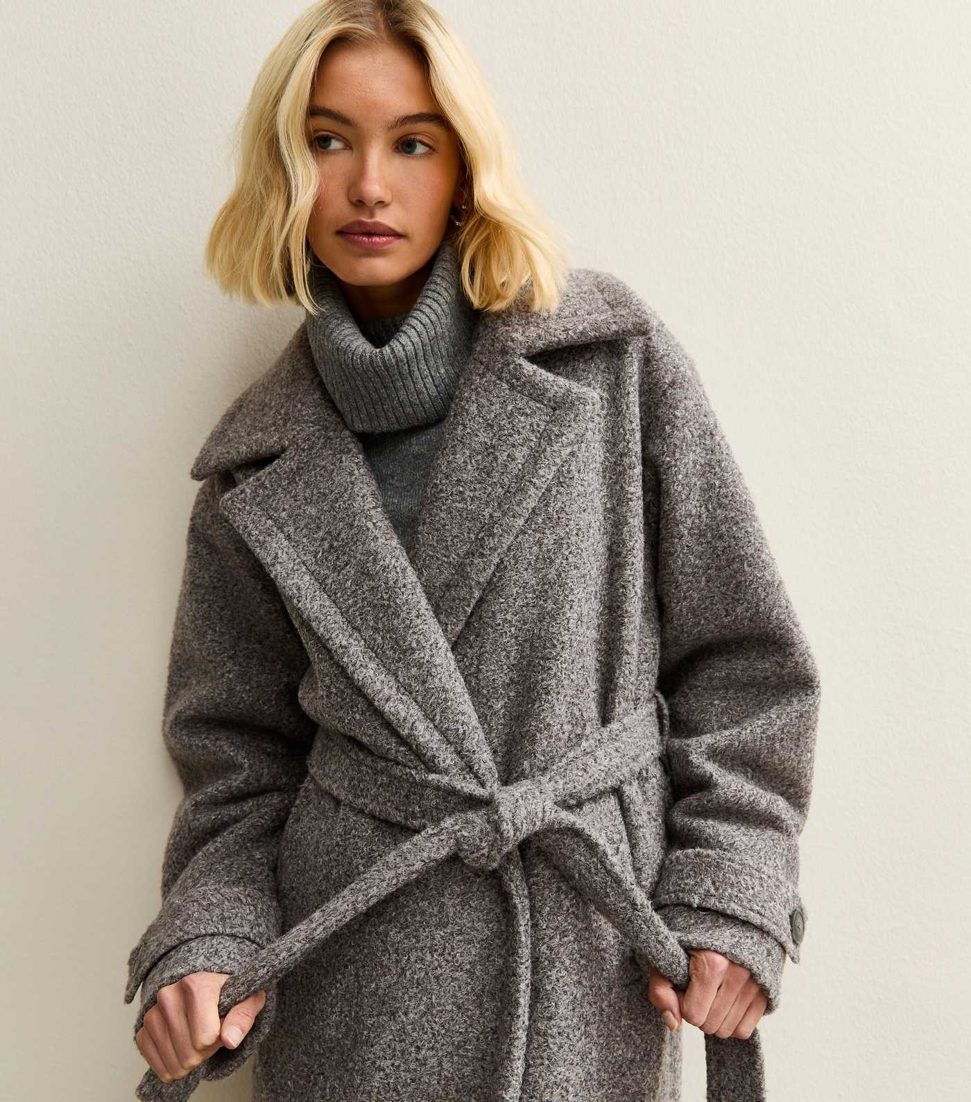 Mid Grey Boiled Yarn Wrap Coat | New Look | New Look (UK)