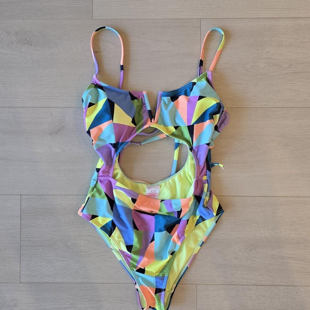 One piece multicoloured swimsuit with cut out... | Depop | Depop US
