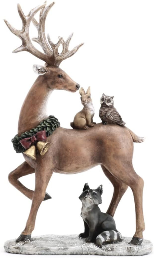 Standing Reindeer with Woodland Animals 13.5 Inch Resin Holiday Tabletop Christmas Figurine | Amazon (US)
