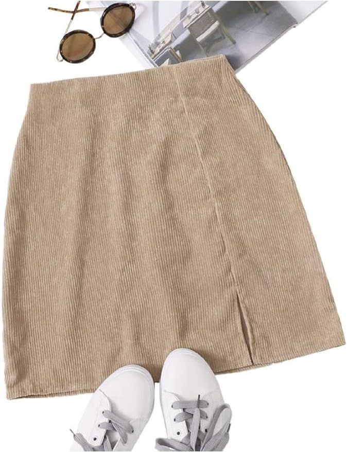 Floerns Women's Corduroy A Line Skirt Split Hem High Waist Bodycon Mini Skirt | Amazon (US)
