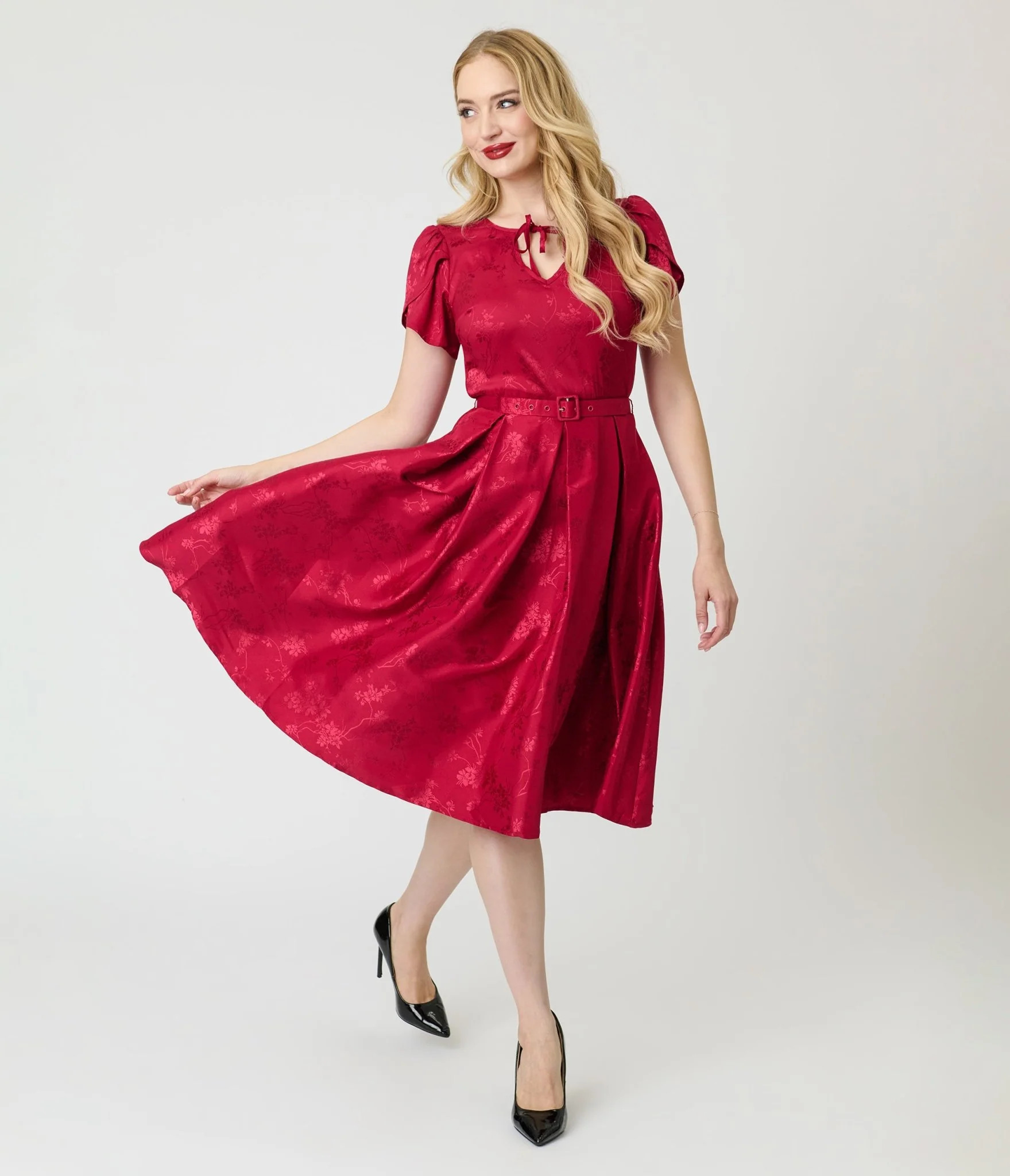 Unique Vintage Red Floral Print Dahlia Swing Dress | Unique Vintage - North America
