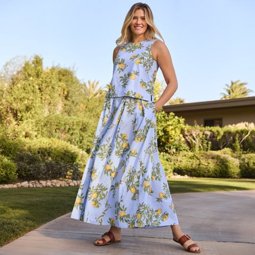 Women's Poplin Godet Maxi Skirt - Set Bottom | Lands' End (US)