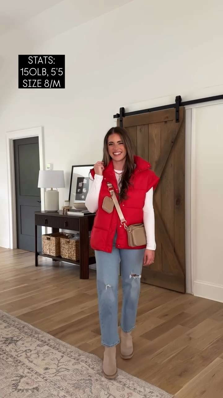 Fave Amazon jeans ever. Perfect amount of stretch. True to size chart - size 28. Add by ambrey wash. My waist is 29” and hips are 40”. Fave basic ribbed tee - stretchy. TTS - M. White color. Red color oversized puffer - TTS - M  

 #LTKdayinmylife #LTKgrwm #LTKootd