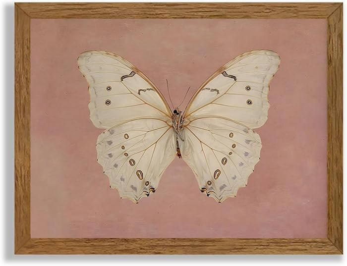 Wojuin Framed Pink Vintage Butterfly Canvas Wall Art, Neutral Moody Insect Farmhouse Wall Decor, ... | Amazon (US)
