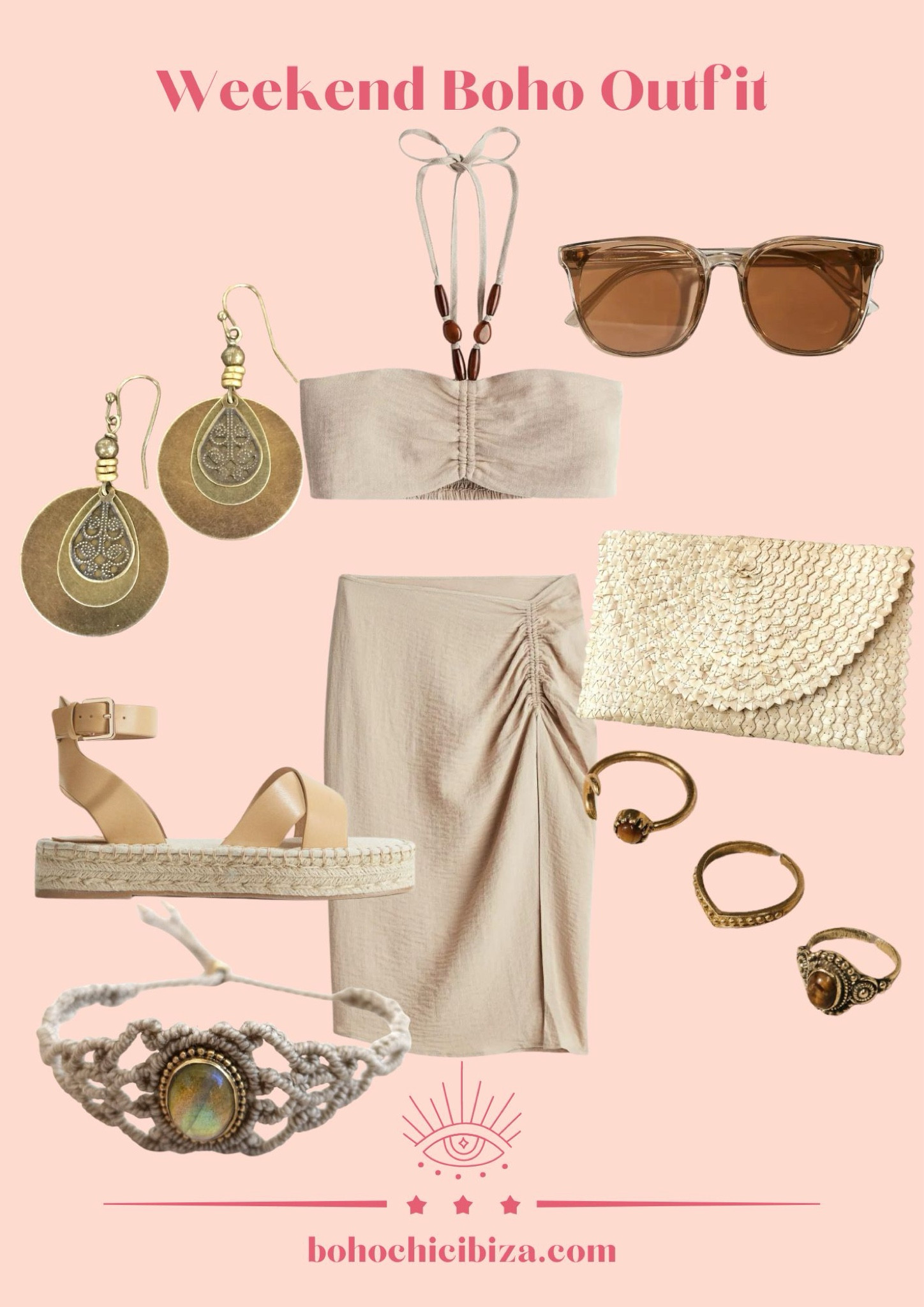 Weekend Boho Outfit
•
Lovely beige top and skirt, gold rings, rattan bag, sandals, handmade bracelet, boho earrings, brown sunglasses

#LTKsummer #LTKeurope #LTKstyletip