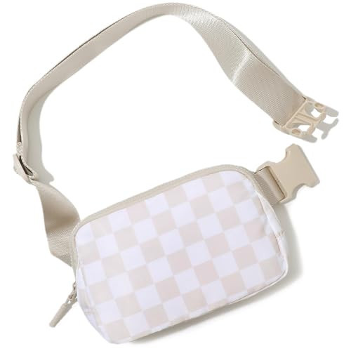Checkered Belt Bag for Women Men, Everywhere Fanny Pack Crossbody Bags with Adjustable Strap, Unisex Mini Fashion Waist Packs (Beige-Checkered) | Amazon (US)