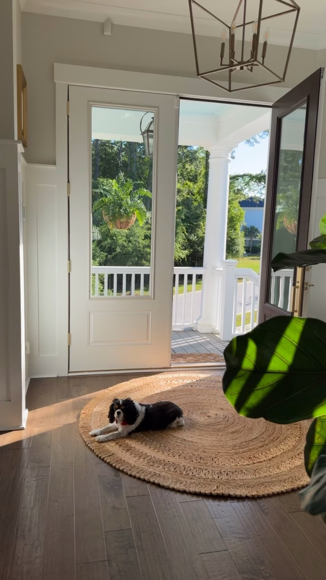 Updated our entry with this round jute rug - it’s perfect! Hides dirt so well which is what we needed. The round shape is such a fun way to bring a rug into your space. Softens everything up! And it’s a MAJOR identical look for less of Serena & Lily
