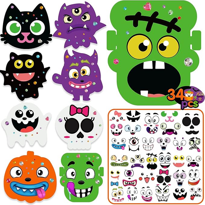 Halloween Craft Kits for Kids 32PCS Halloween Craft Kits Halloween Foam Crafts Pumpkin Crafts for... | Amazon (US)