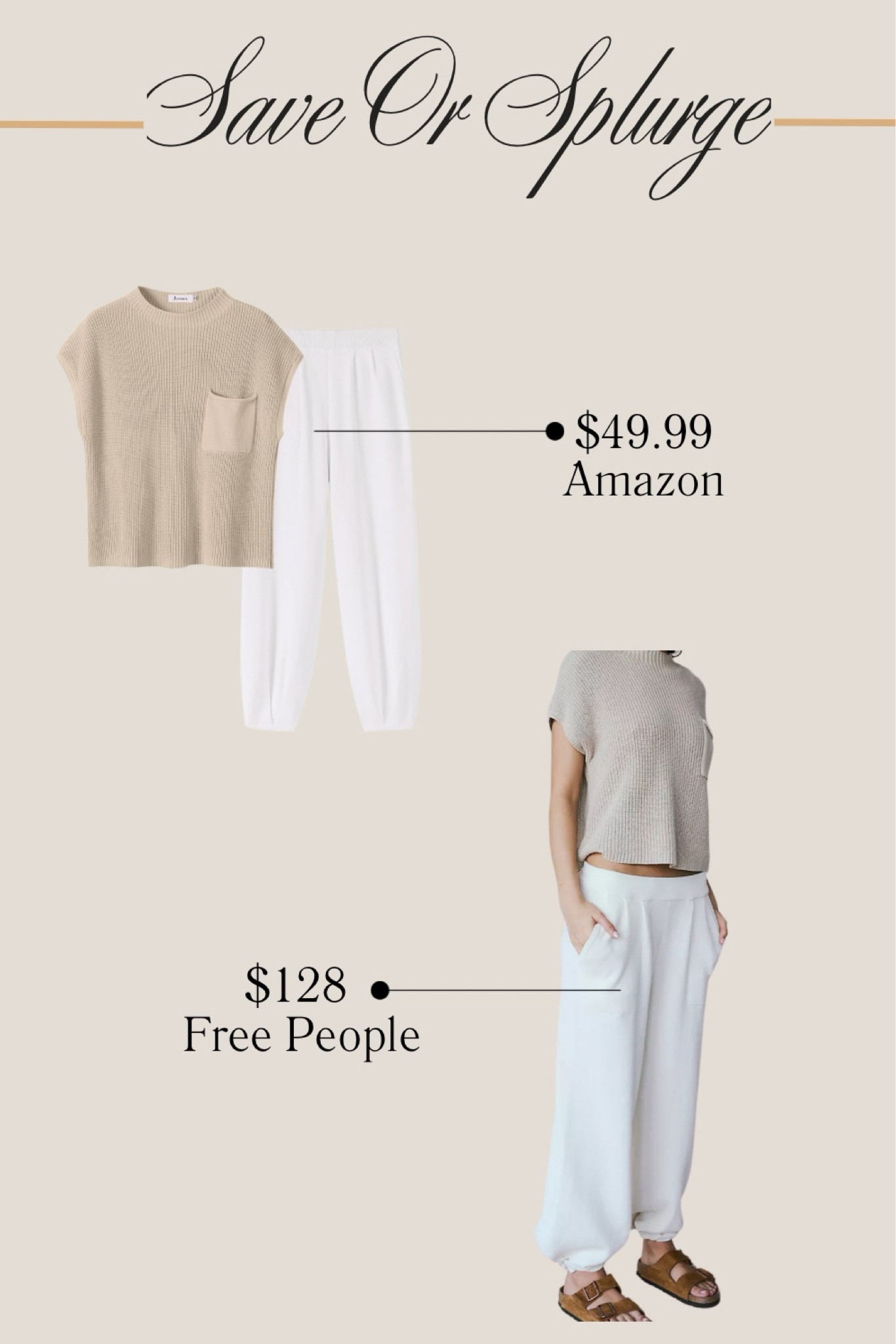 Neutral loungewear set. Comfortable, double pockets, capped sleeves, narrow ankles, elastic waist. Knit but with a soft cotton feel. Perfect with  jean jacket for cooler days. 

#LTKOver40 #LTKFindsUnder50