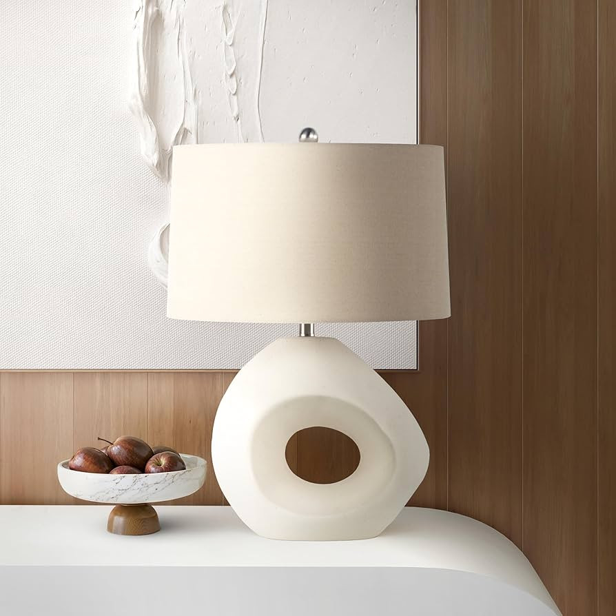 Abani Table Lamp Iris Sculptural 23” – Modern Organic Cream Ceramic Open-Circle Base with Gre... | Amazon (US)